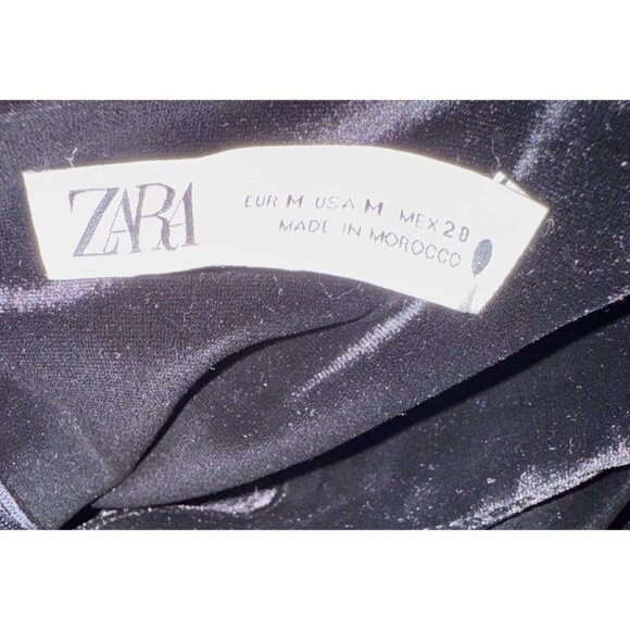 Zara Long Sleeve Black Velvet Ruched Crop Top Medium Sexy Goth Vamp Luxury Sexy - Picture 5 of 5